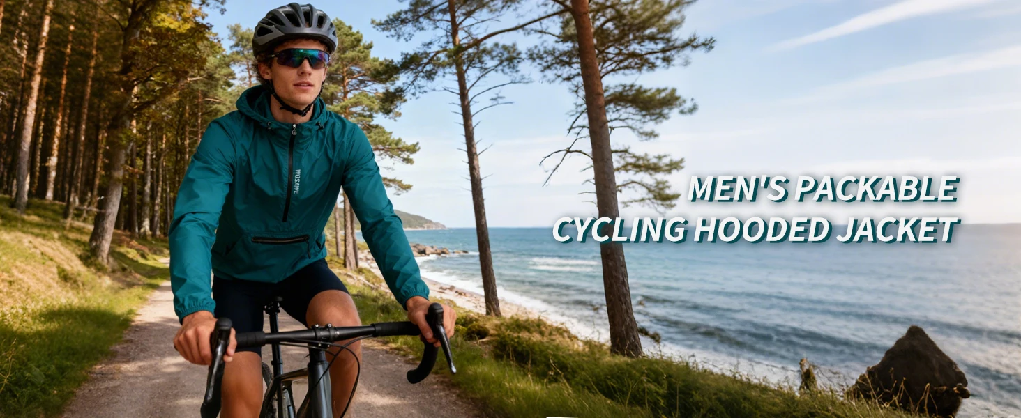 WOSAWE Frühlings-Herren-Fahrrad-Windjacke, wasserabweisend, halber Reißverschluss, Pullover, verstaubar, winddicht, mit Kapuze, Fahrradjacke – Detail 1