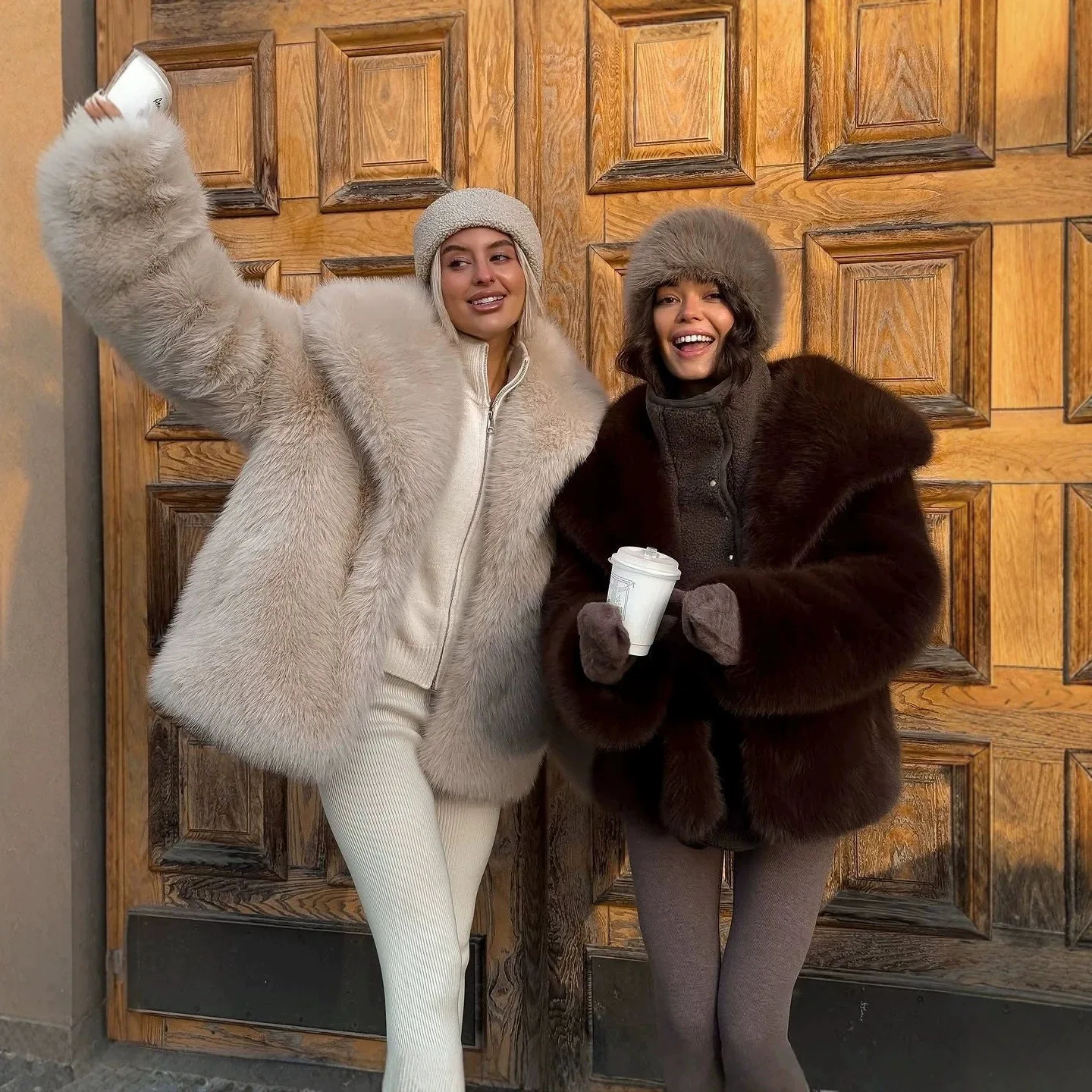 Luxury Faux Fox Fur Jacket Women Vintage Big Lapel Plush Crop Coat Warm Elegant Thick Overcoat Winter Streetwear Party Wear