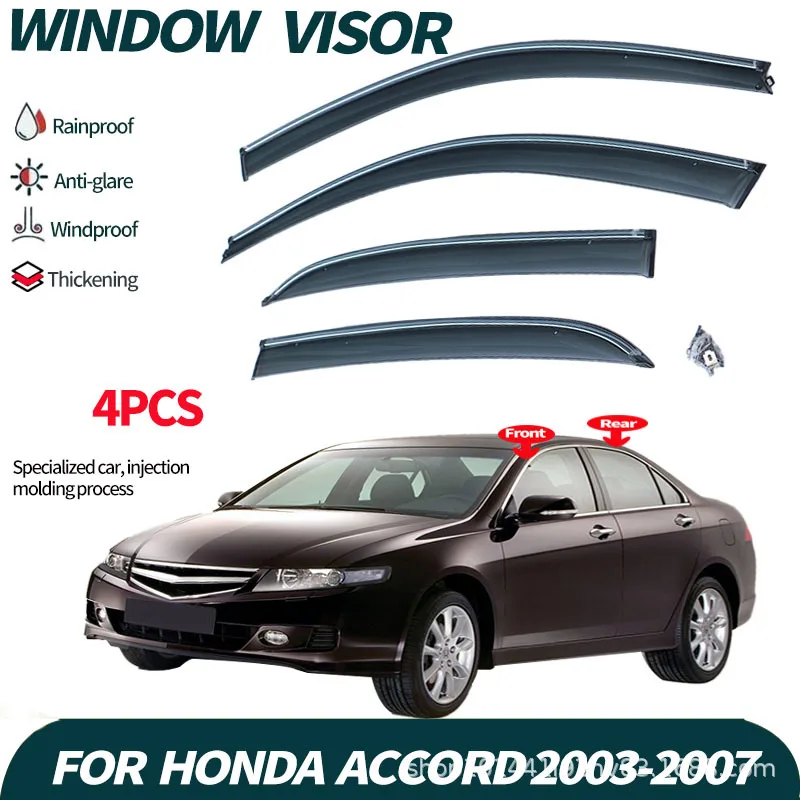 Deflectores de lluvia para ventanas y puertas de Honda Accord 2003-2007, deflectores de viento y lluvia, diseño sin perforaciones.