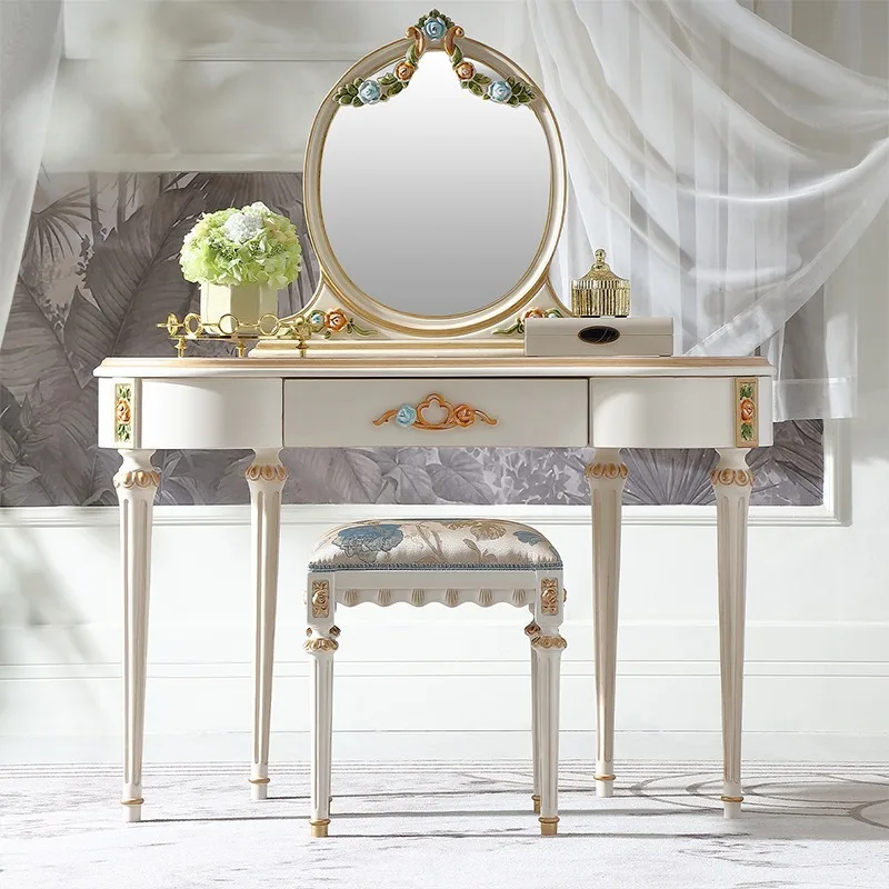 French retro-style court dresser, European-style villa high-end home bedroom makeup table, solid wood dressing table