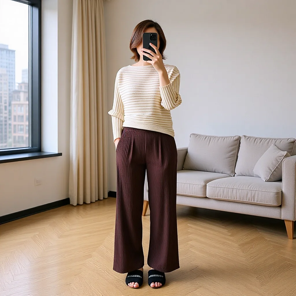 

Miyake Folds 2026 Spring and Autumn New Loose Casual Jumper Women Pleated Waist Fashion Slim Temperament Comfortable Pleated