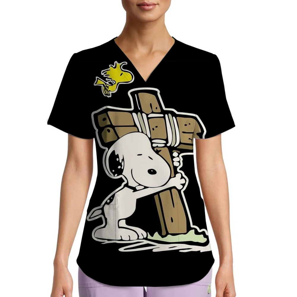 Uniforme infermieristica femminile Dental Snoopy stampa Scrub medico Top Toelettatura animali Forniture veterinarie Infermiera Uniformi da donna Camicia