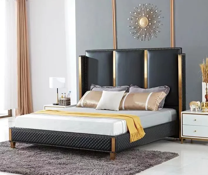 

American style tufted leather bed california king size bed crown shape bed