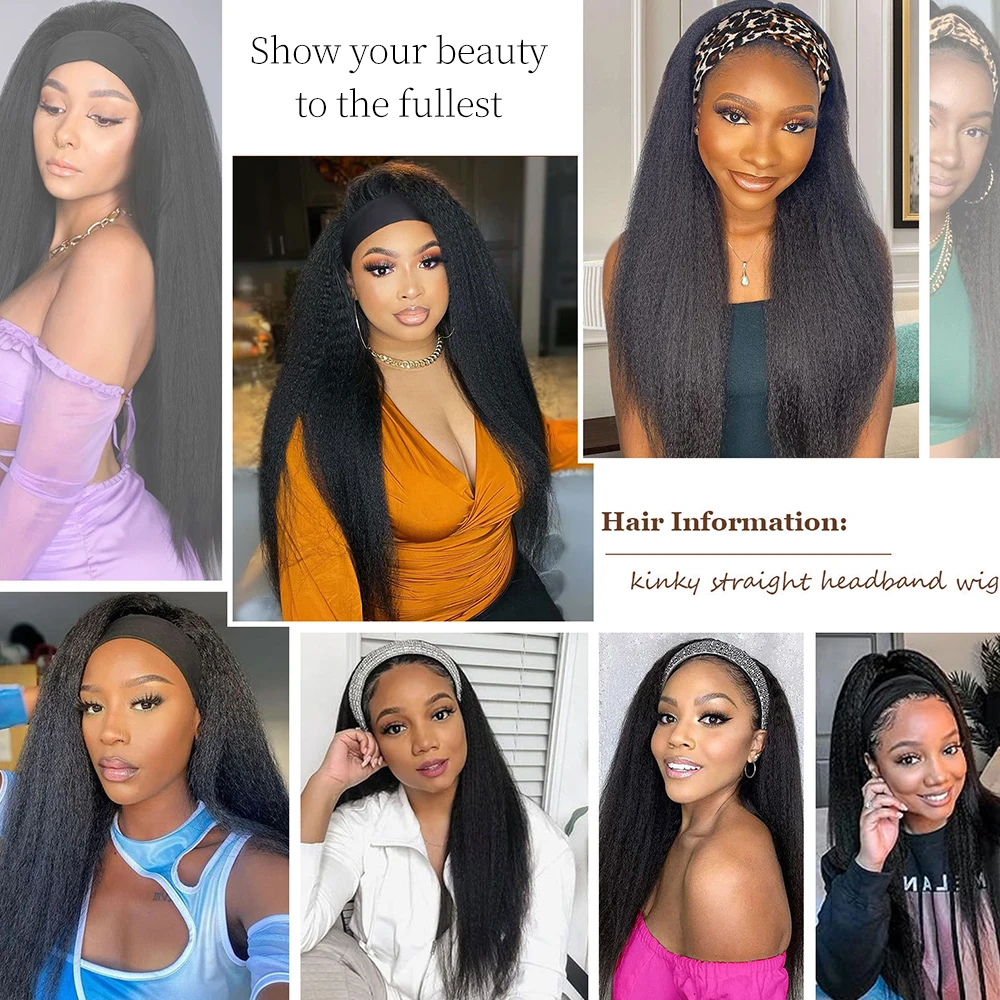 Кудрявый прямой парик с повязкой на голову для женщин, прямые парики яки с черной повязкой на голову, синтетические волосы, легко стираются, без кружева спереди