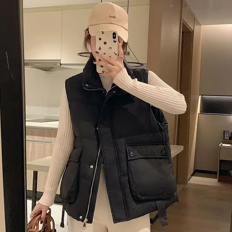 Vest for Women Loose Padded Cotton Waistcoat Woman Solid Autumn Coats on Sale Insulated Trend 2024 Working Youthful Elegant Warm