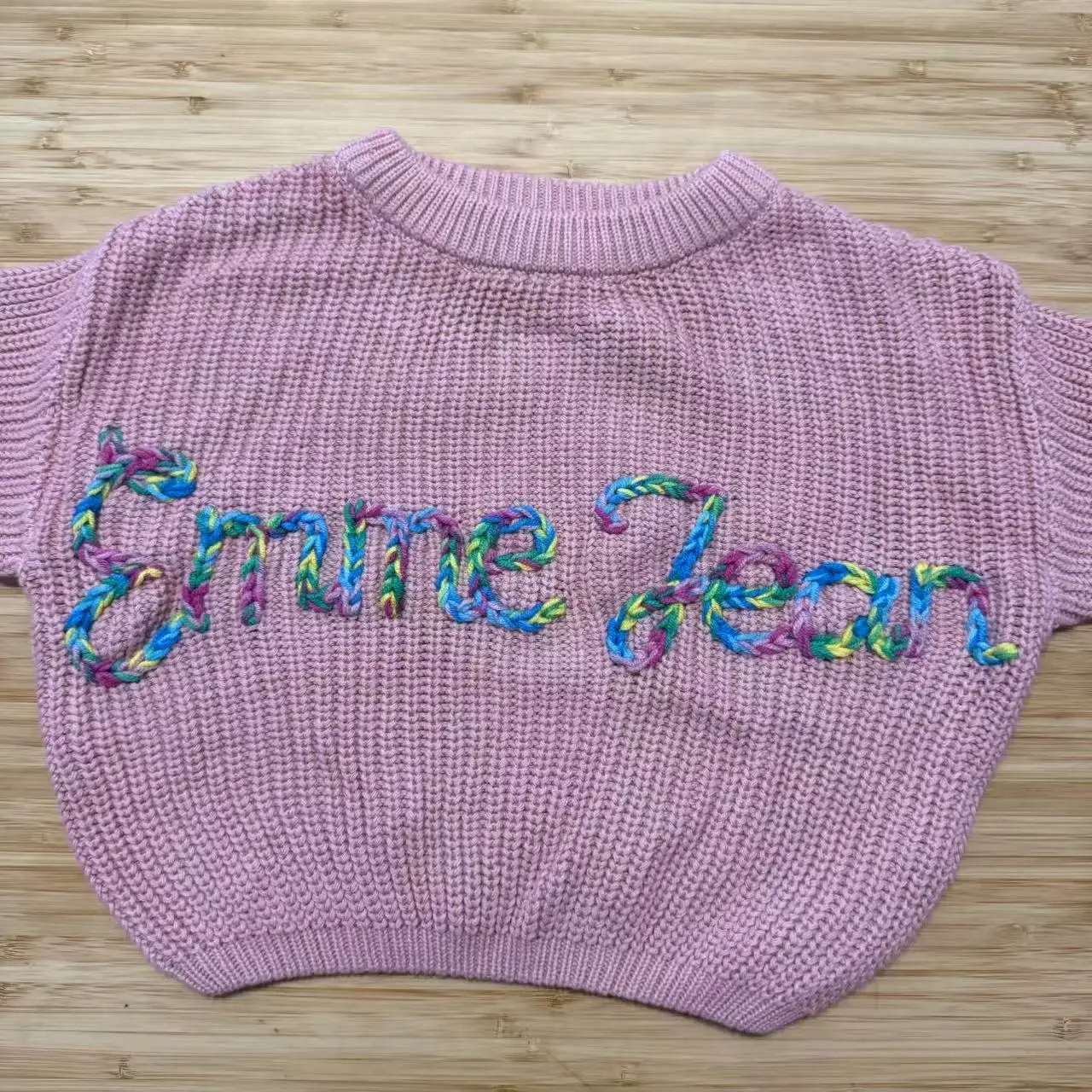 

Personalized baby sweater with hand embroidered name and monogram, a precious gift from aunt for a baby girl, Christmas gift for
