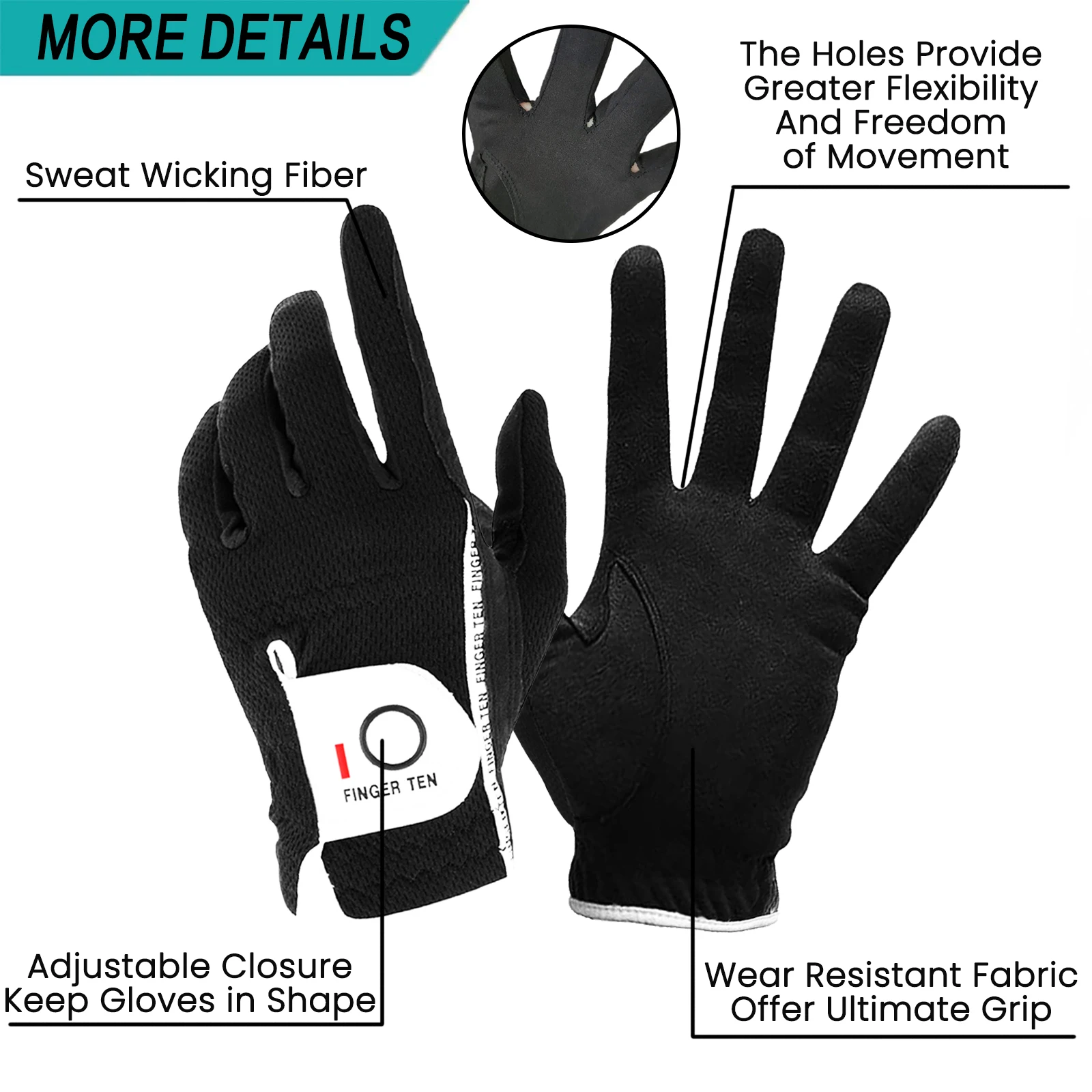 Men\'s Golf Glove Rain Grip Both Left and Right Hand Value 1 Pair, Hot Wet Weather Grip Fit Size Small Medium Large XL XXL