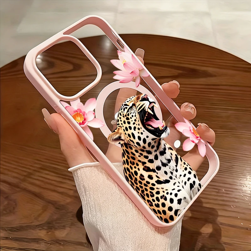 Lotus Leopard Print Magnetic Phone Case For Samsung Galaxy A17 A37 A57 A56 A55 A26 A36 S26 Ultra S25 Plus S24 FE S23 Soft Cover