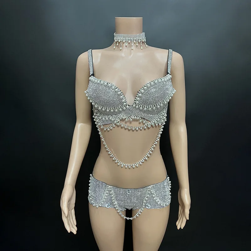 

Женское платье для особых случаев, бриллианты, жемчуг, бисер, кисточка, бюстье, топ, облегающие мини-шорты с колье, комплекты из 3 предметов, костюмы