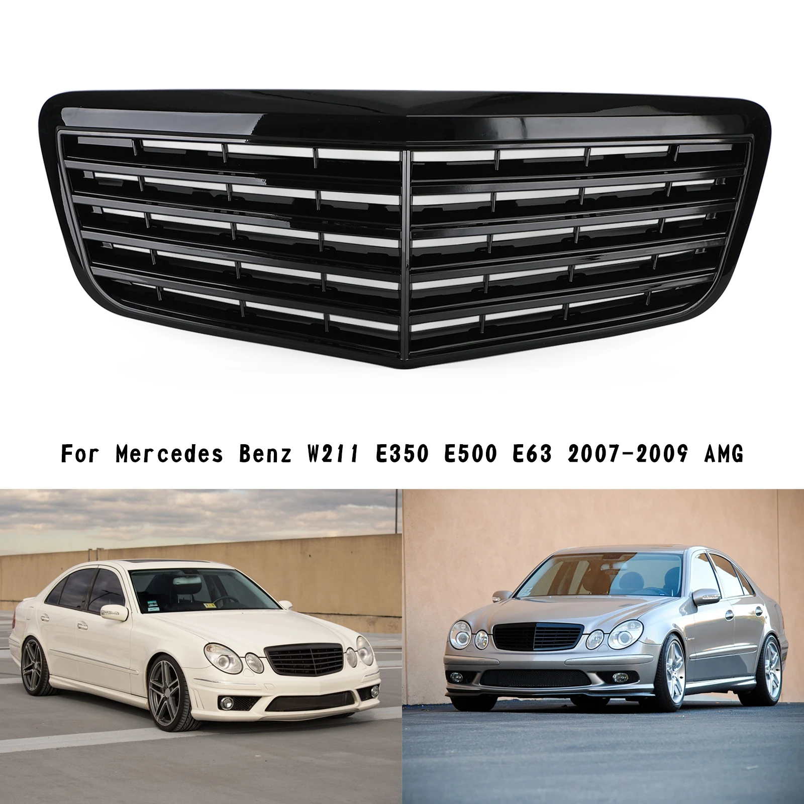 

Artudatech Front Bumper Grille Grill Fit Mercedes Benz W211 E350 500 07-09 Gloss Black