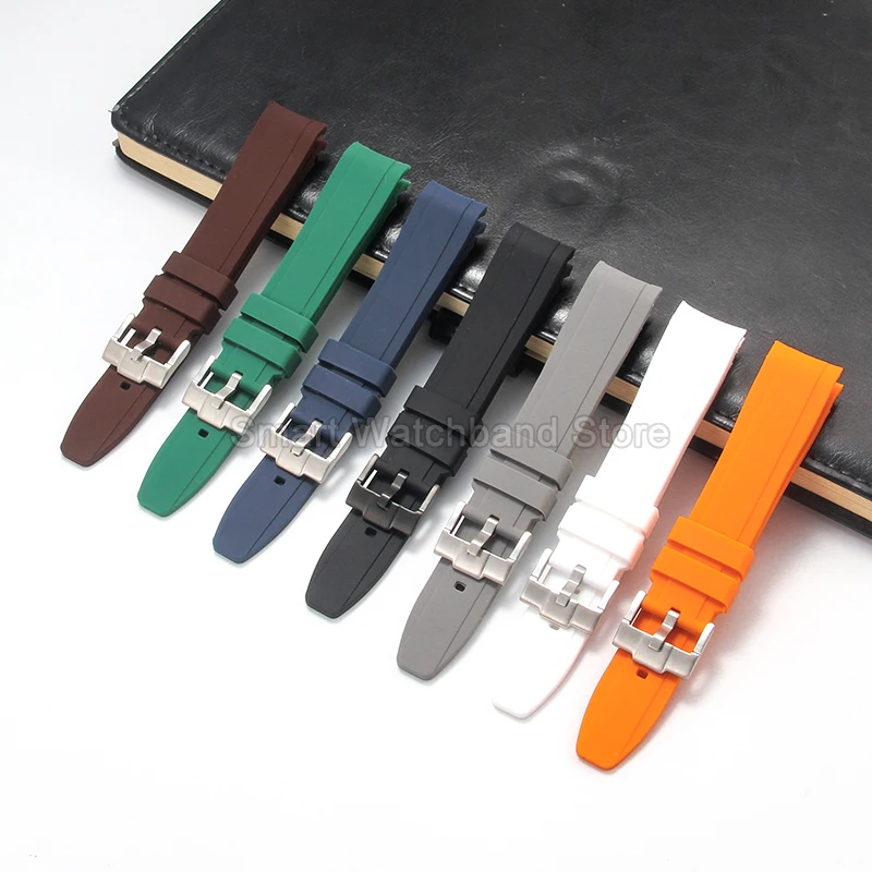 Per Rolex Huawei Moonswatch Seiko Hamilton Accessori per orologi in silicone Curvo 20 22mm Rosso Arancione Verde scuro Cinturino impermeabile