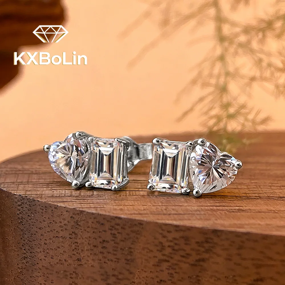 

4cttw Emerald&Heart Cut Moissanite Stud Earrings for Women S925 Silver 2-Diamond Earrings with Certificate Fine Jewelry Gift