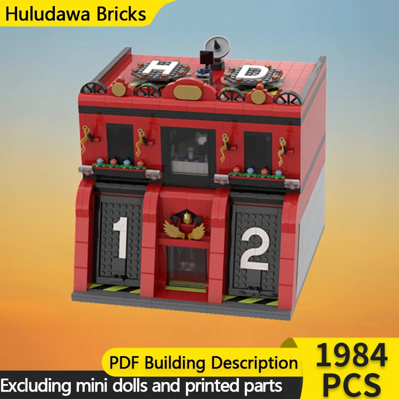 مدينة شارع عرض نموذج MOC قوالب بناء مركز محطة الإطفاء وحدات التكنولوجيا الأطفال هدايا العيد تجميع اللعب البدلة