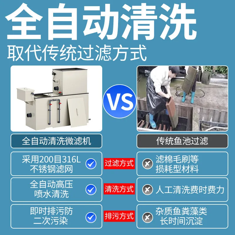 Automatic fish pond filter water circulation system rotary drum micro filter aquaculture purification water quality p