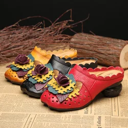 New cutout mules low heels shoes women summer hollow slipper flats ladies vintage runway shoes woman designer leather wide pumps