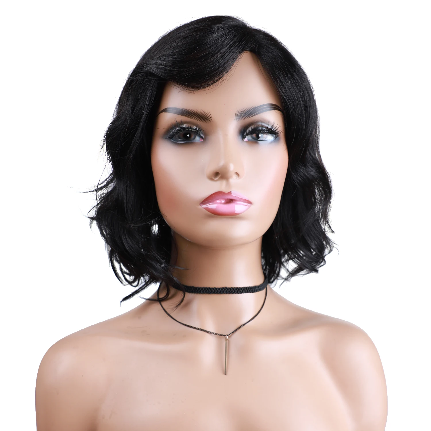 

Bob Wig Human Hair 4*2 Lace Wigs 10 Inch Side Part Wavy Curly Women Wigs Short Human Hair Extensions In Black Color Natural #1B