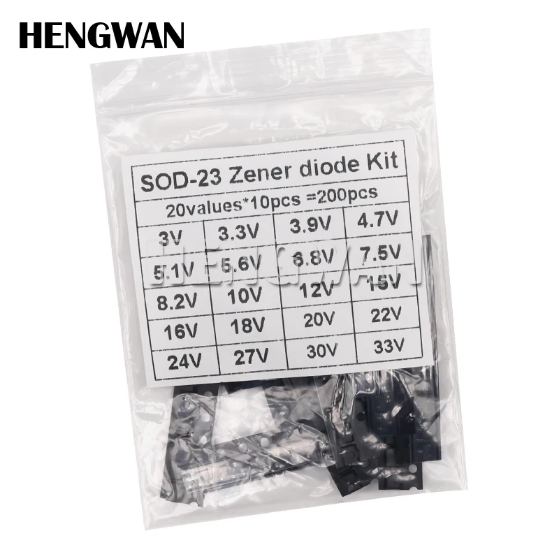 200pcs SMD SOT-23 Zener Diode Assorted Kit SOT23 3V-33V 20Values Each 10pcs DIY Samples Set