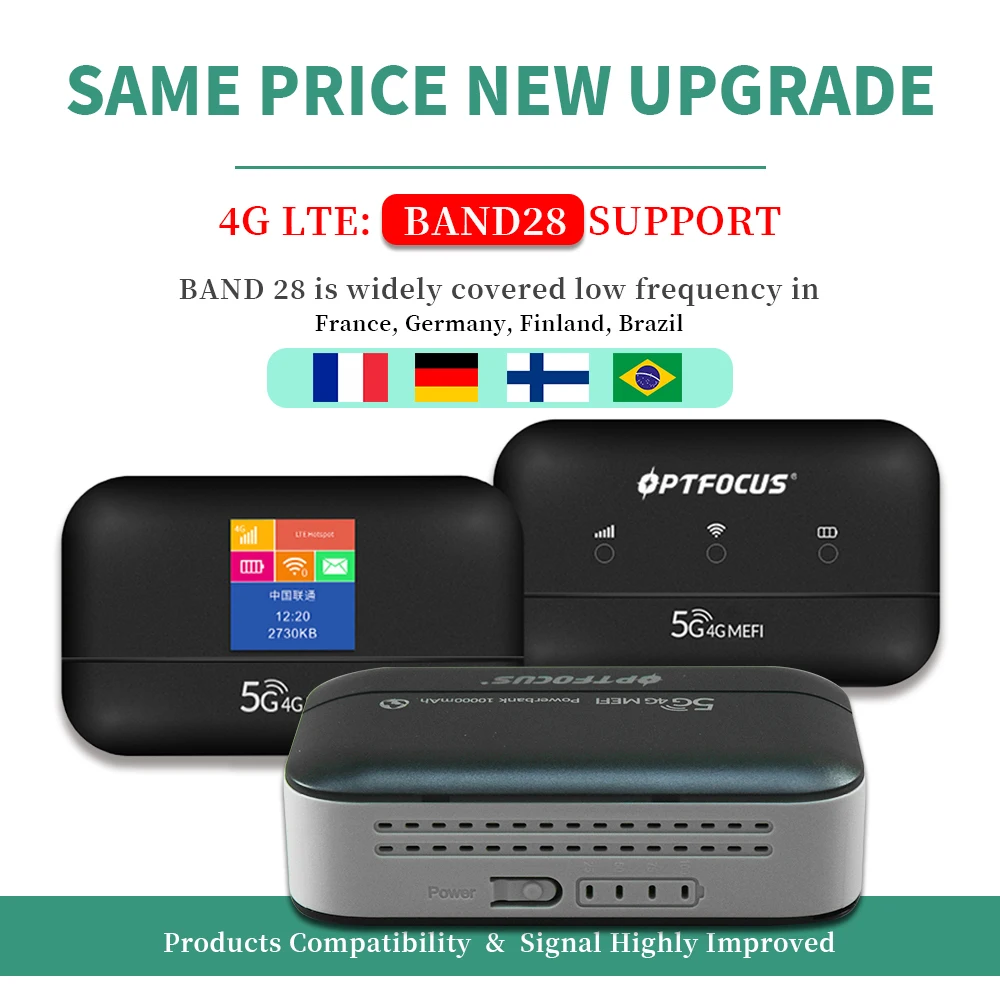 OPTFOCUS 4G LTE Portable Modem Wireless Router Powerbank USB TYPEC 4G SIM Card 10000Mah MIFI Modem 4G Mini Pocket Wifi Hotspot