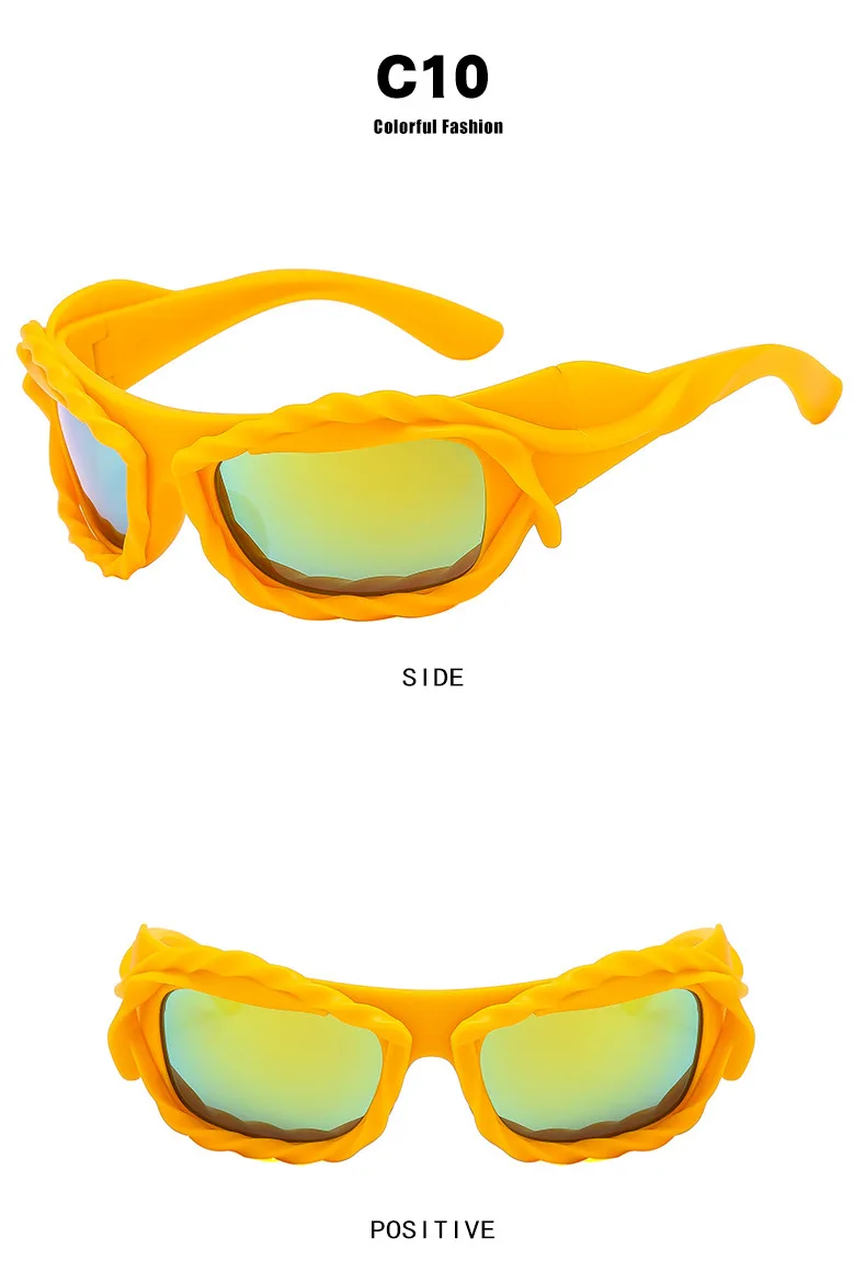 Einzigartige Hip-Hop-Y2K-Sonnenbrille für Damen und Herren, neue Sport-Sonnenbrille mit gedrehtem Design, Party-Sonnenbrille für Frauen, silberne Retro-2000er-Brille – Detail 16