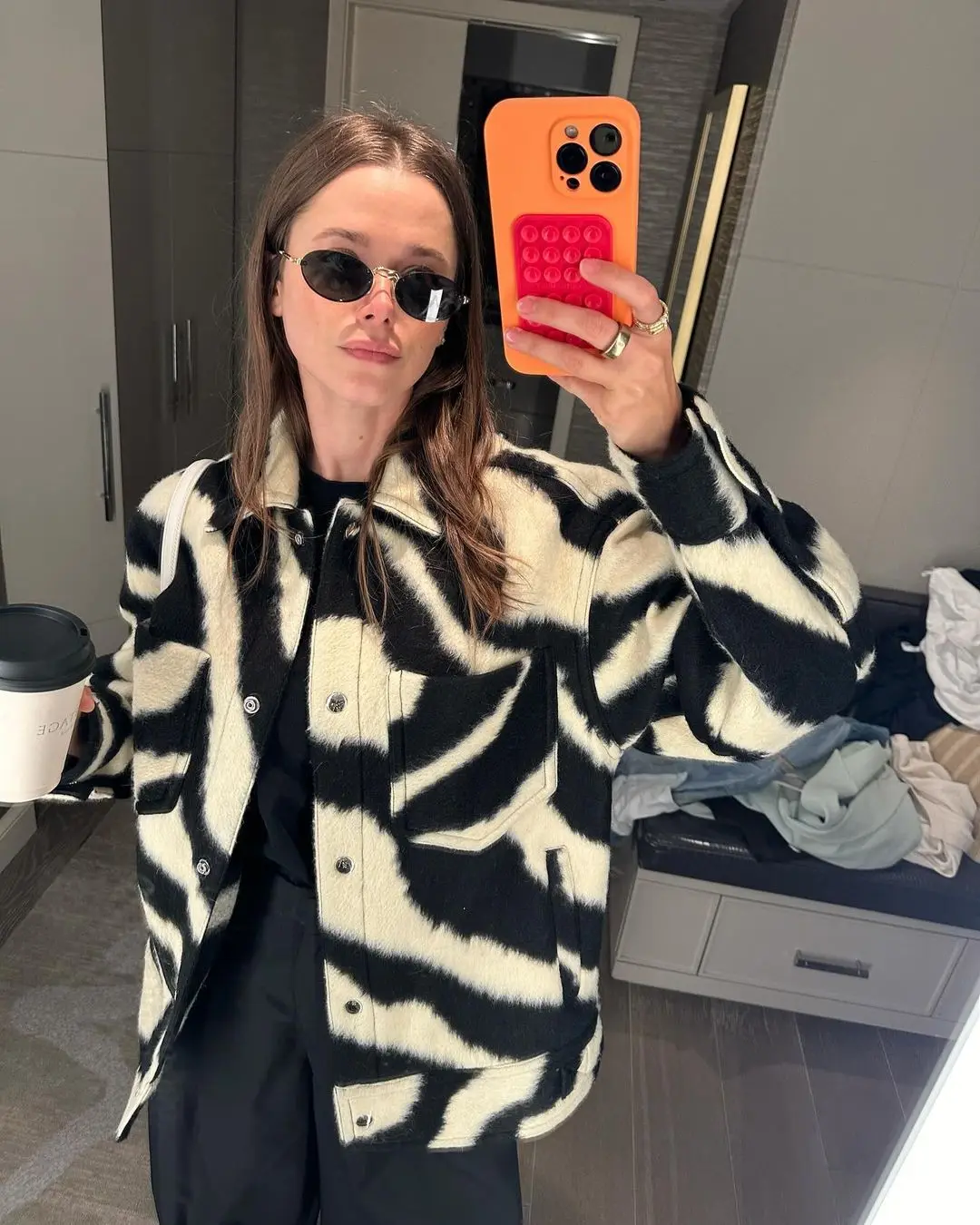 

Autumn Zebra Print Color Blocking Jacket Women Lapel Snap Button Loose Coat 2024 New Female Casual Highstreet Outwears Coats