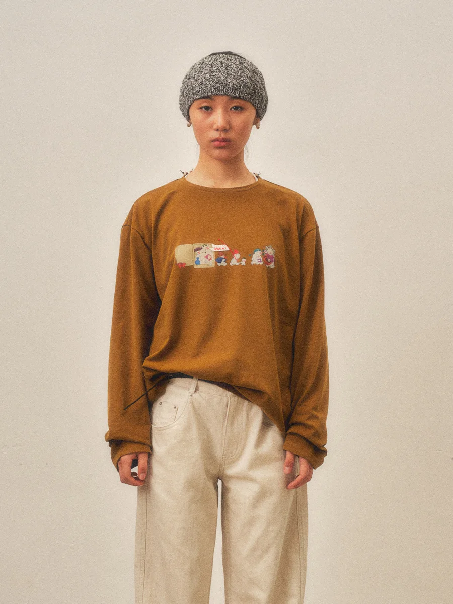 

Brand Long Sve Printed T-irt Snowman Queue Early Autumn Cotton Commute Sle Regular Fit round Ne TeeGoGoBuyer