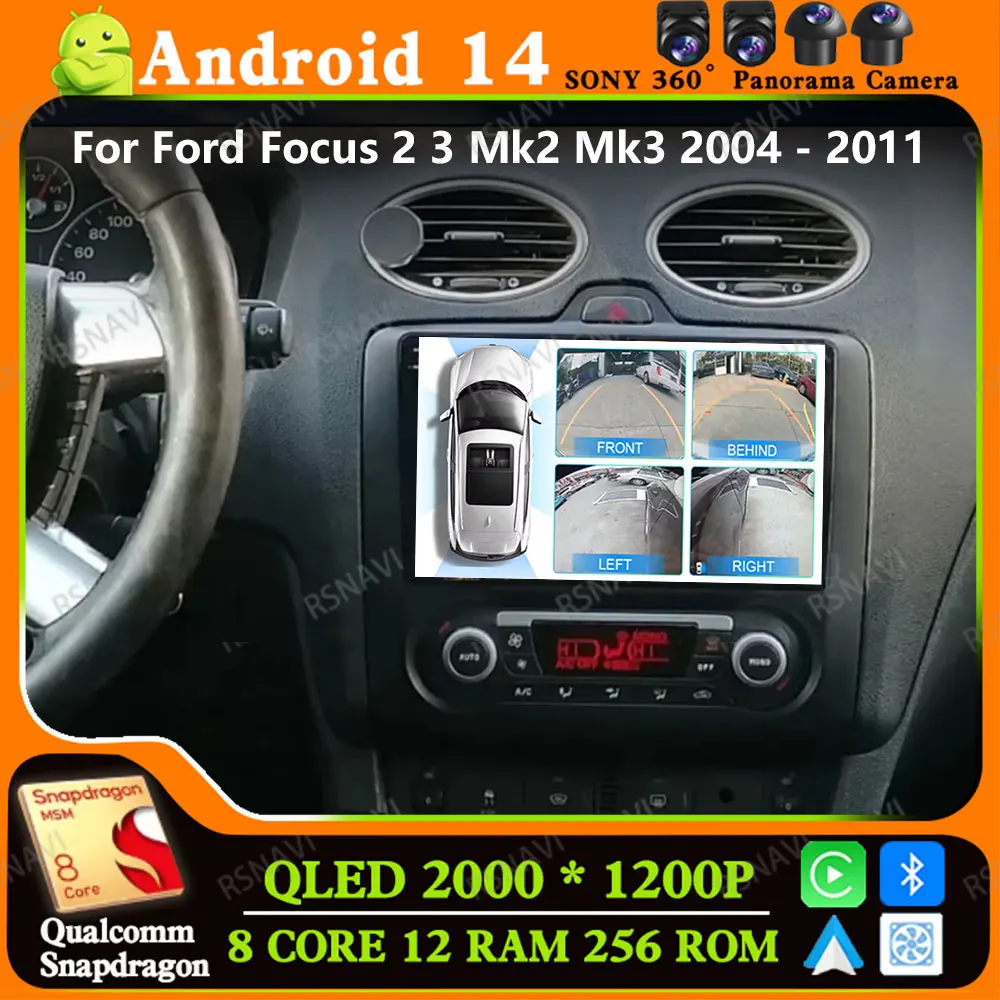 Andoird 14 Car Radio For Ford Focus 2 3 Mk2 Mk3 2004 - 2011 Multimedia Navigation Viedo Player DVD BT Head Unit 4G LTE GPS DSP