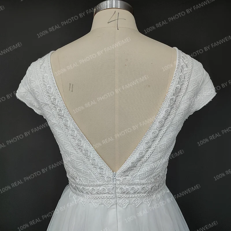 Vestido de novia de línea a con cordones y escote en V, elegante, sencillo, con Espalda descubierta, 9693