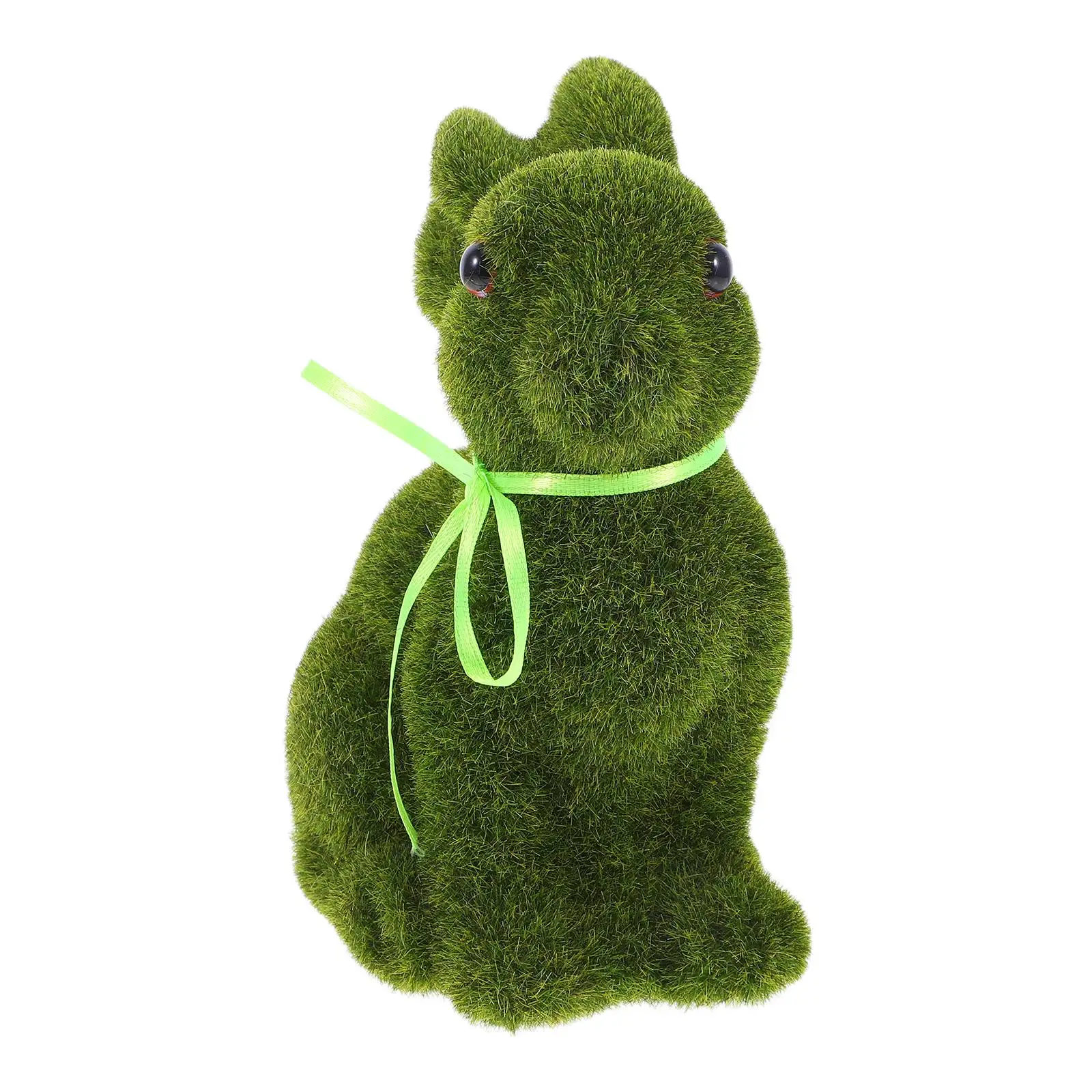 

Flocked Bunny Statue Green Medium Easter Decor Artificial Grass Wicker Moss Cartoon Shape Kids Gift Safe Use Home Decor