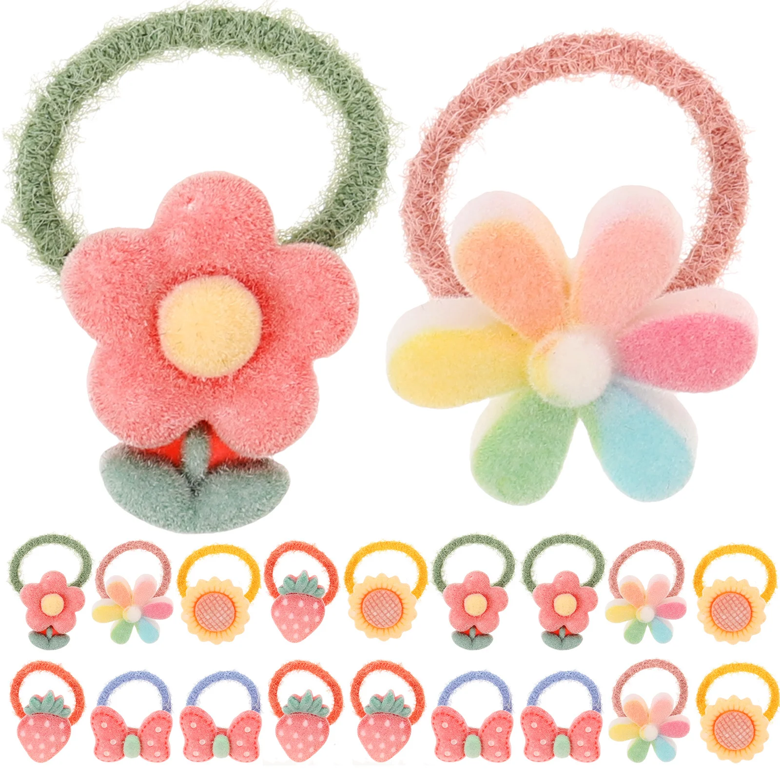 

20pcs Kids Ropes Elastic Cartoon Bands For Girls 8-12 Little Girls Hair Accessories Bowknot Flower Hair Clips Party Wedding