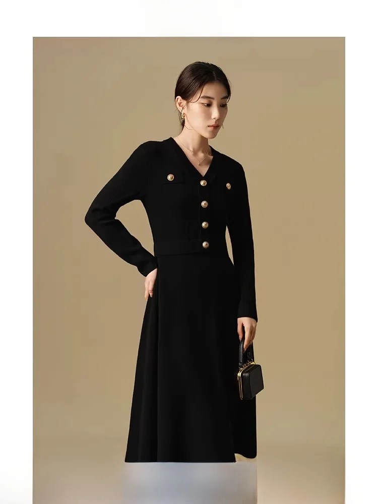 

Winter New Mid-Length Knitted Dr Commute Ele Large Size Women's Single Piece Ensemble Polyester Spandex Blend