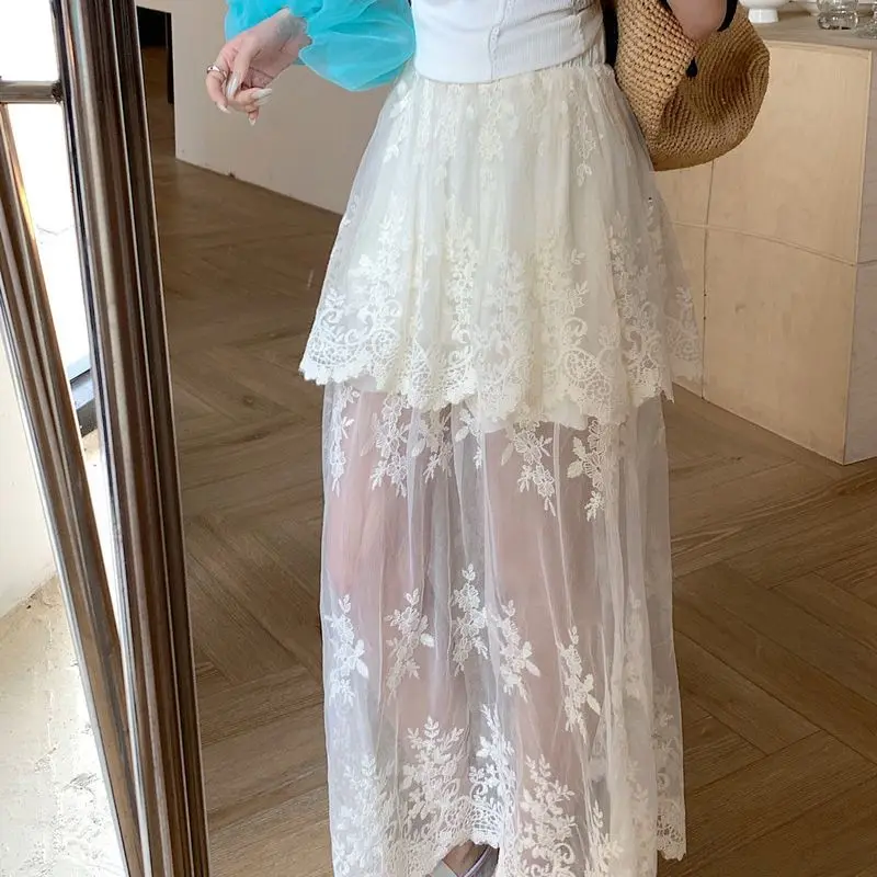 

Fashion Niche A-line Skirt for Women New Summer Lace Mesh Hook Flower Versatile