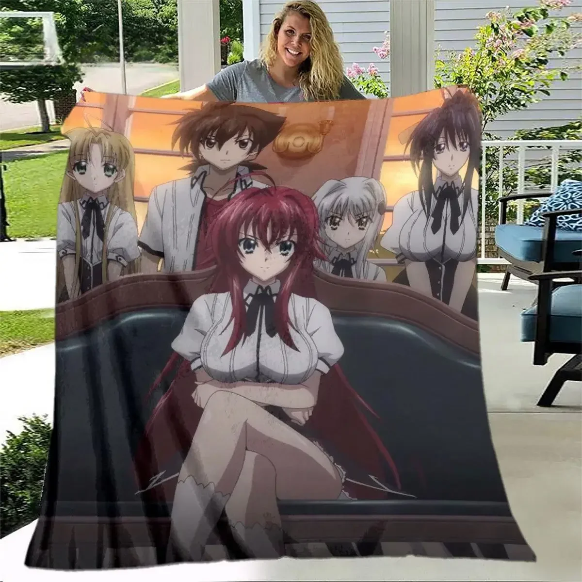 2026 Anime Girl Blanket Sofa Winter High School DxD Warm Bed Fleece Custom Nap Home Fluffy Soft Blankets King Size Microfiber Be