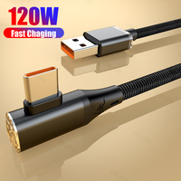 120W Type C Elbow Cable for Game, Super Fast Charging USB Data Cord for Huawei P30 Xiaomi 14 Redmi 13 POCO X6 OPPO Oneplus 12