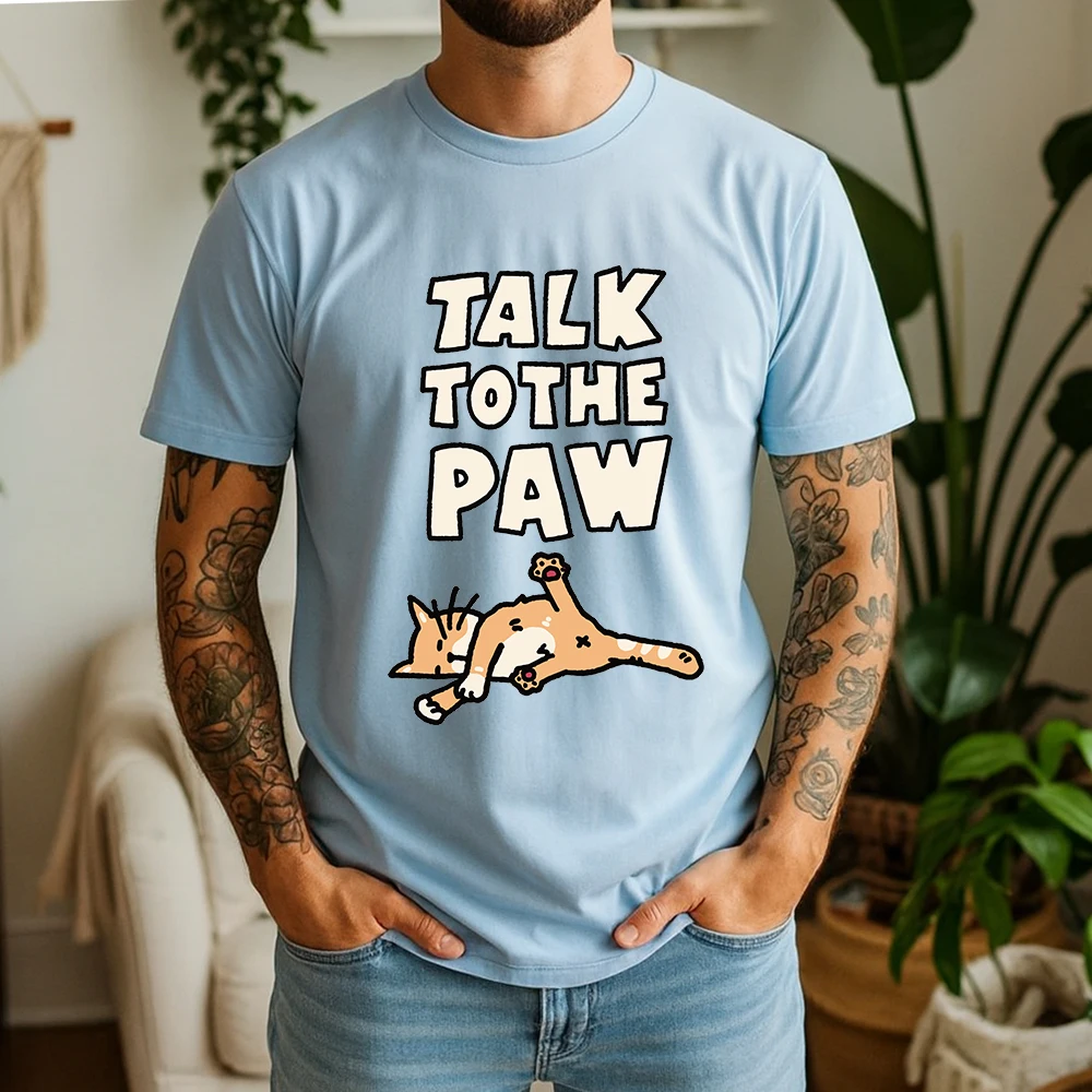 Nueva Camiseta de Verano 100% Algodón Puro con Estampado de Gato y Slogan Divertido, Estilo Urbano, Informal, Transpirable, de Manga Corta