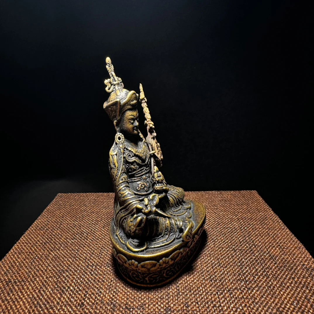 6.5 cm Painted Guru Padmasambhava Rinpoche Buddha Bronze Statue Detachable magic tool and staff  Exquisite decorative patterns