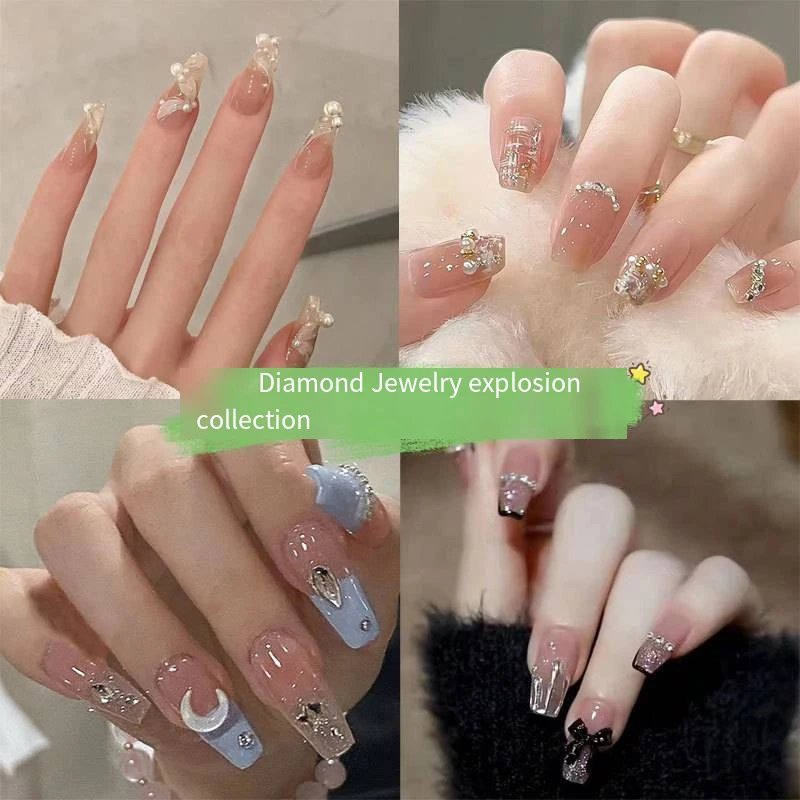 Gradiëntpatch Stick met kunstnagels Volledige dekking Liefde Perzikboog Zie meekleurende stereo-slijtagagel Fake Nail Fashion