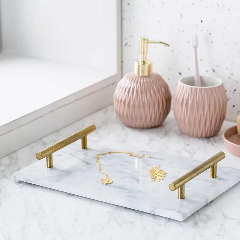 

Guest Towel Holder Tray for Bathroom, 100% Natural White Marble Tray - Napkin Storage for-Bathroom, Decorative Vanity Stone Tray