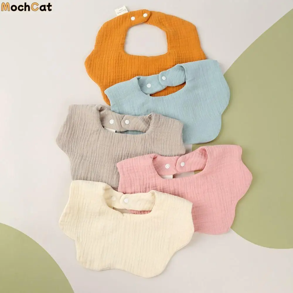 

Baby Drool Bibs Flower Shape Baby Muslin Bibs Snap Button Solid Color Saliva Towel Ruffle Cotton Burp Cloths Infant Scarf