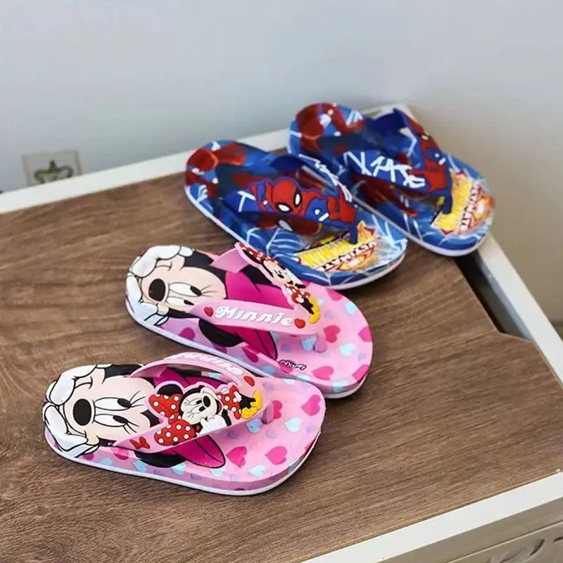 Summer Children Slippers Baby Boy Girl Cartoon Spiderman Mickey Frozen Elsa Print Cute Soft Flip Flop Kid Beach Wear Shoes 24-35