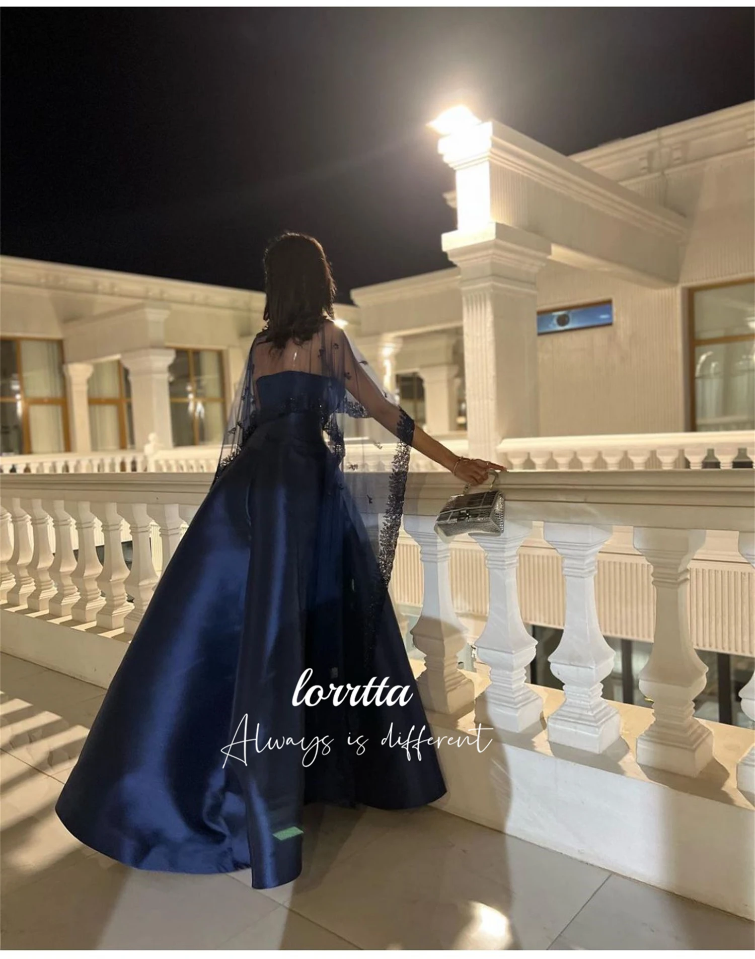 Grace Shawl Dark Blue Satin Evening Dress Party Birthday Dresses Luxury 2024 Ball Gowns Robes De Cocktail فساتين سهرة Customized