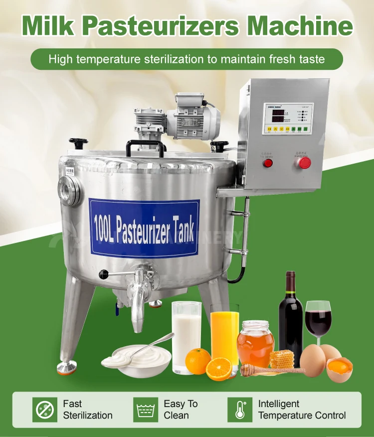 Customized 50L 100L 500l 1000L Pasteurization tank Automatic Yogurt Cheese Milk Juice Pasteurizer and Heating Cooling Machine