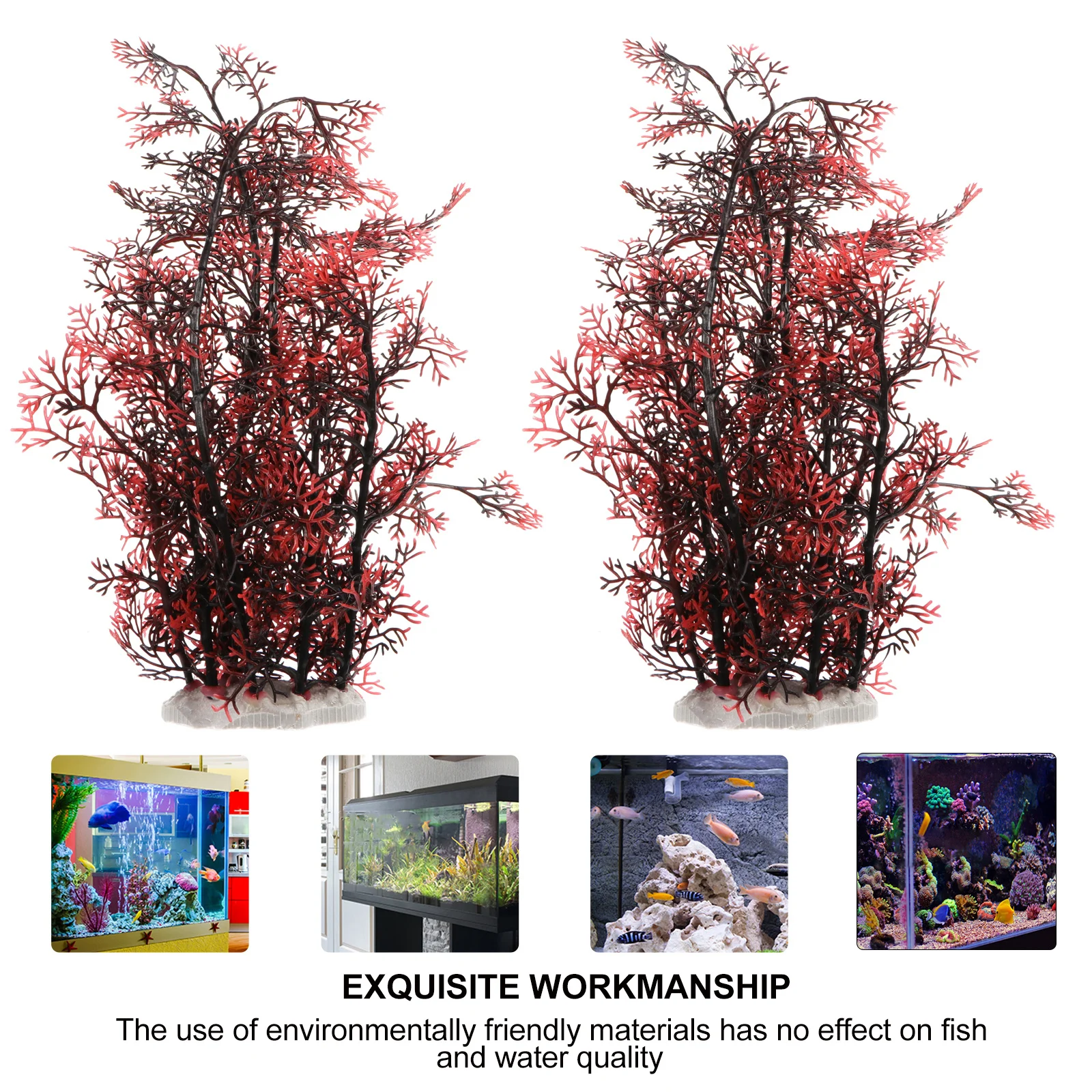 

2pcs Simulation Plant Coral Artificial Seaweed Aquarium Decorations For Fish Tank Pvc Ceramic Safe Shelter Bright Color Fade