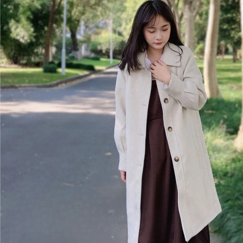 New Arrival Women's Winter Wool Coat Classic Hepburn Inspired Mid Length Petite Size Elegant Button Detail College Fashion