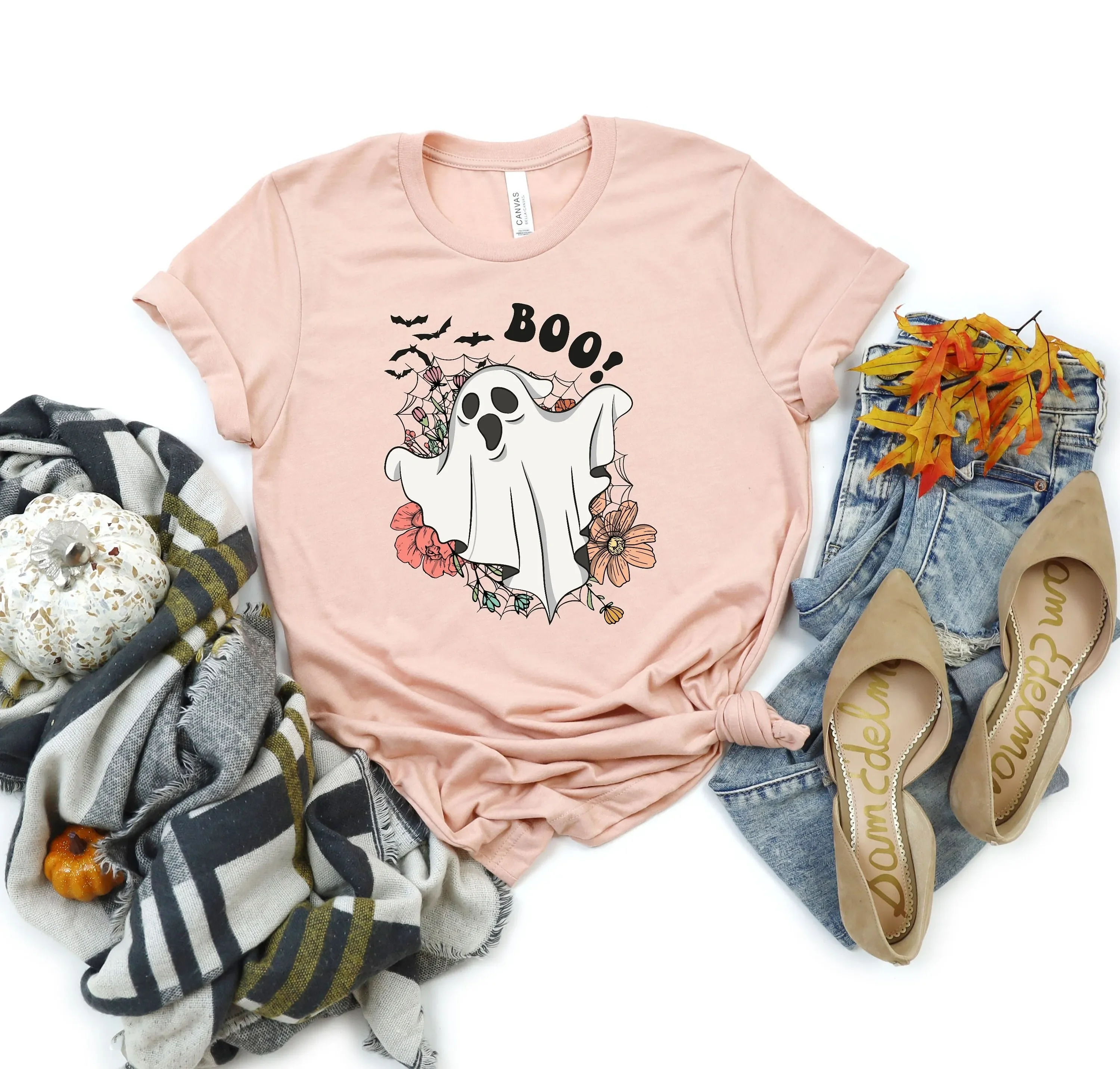 Boo Ghost T Shirt Spooky Season Halloween Stay Scary Costume Cute Fall Treat Or Trick