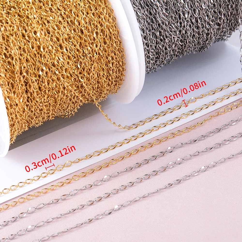 2 meters Stainless Steel Thin Twisted Chain Golden Jewelry Chain DIY Jewelry Making Ladies Necklace Bracelet Making Supplies