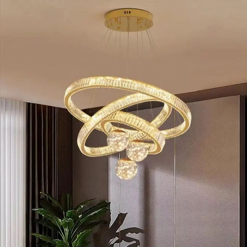 

Nordic Ring Crystal Ceiling Chandelier for Living Room Hall Villa Pendant Lamp Minimalist Decor Indoor Lighting Luster Fixture