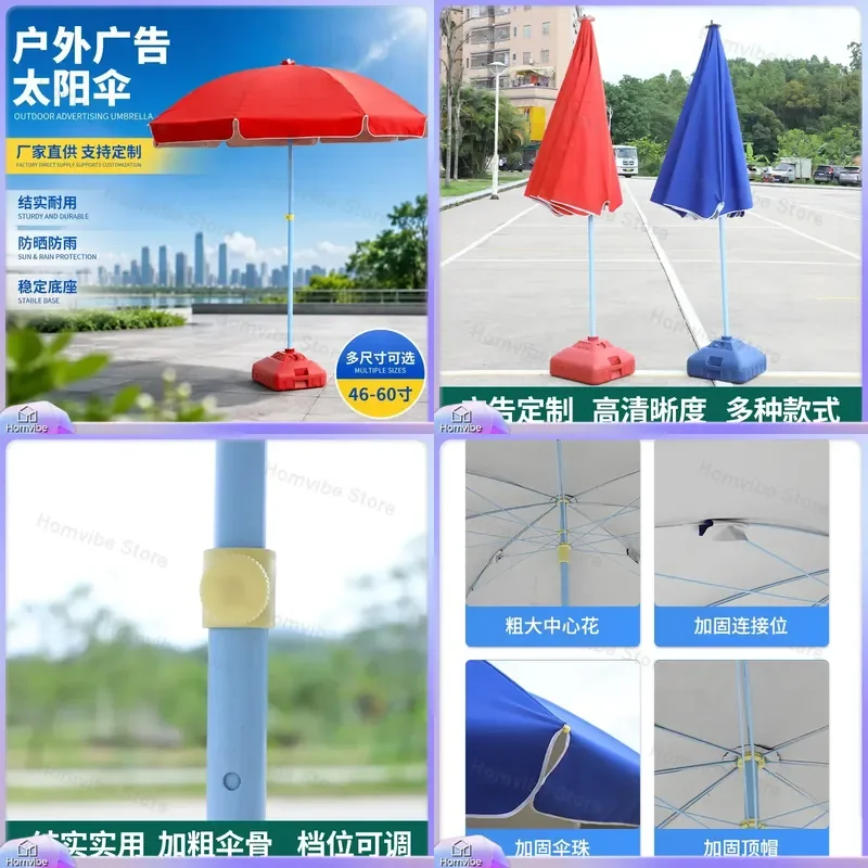48 Inch Outdoor Beach Umbrella Silver Coating Sunshade Parasol for Patio Garden Courtyard Stall Large UV Protection Canopy