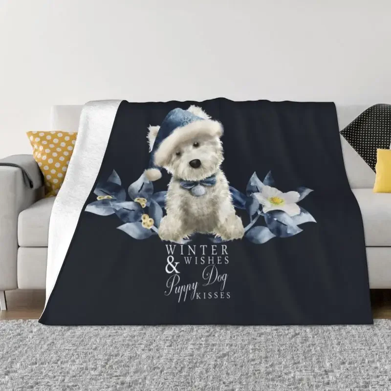 Highland White Terrier Dog Blanket Warm Flannel Animal Print Throw Blanket Bedding Living Room Sofa Throw King Travel Blankets