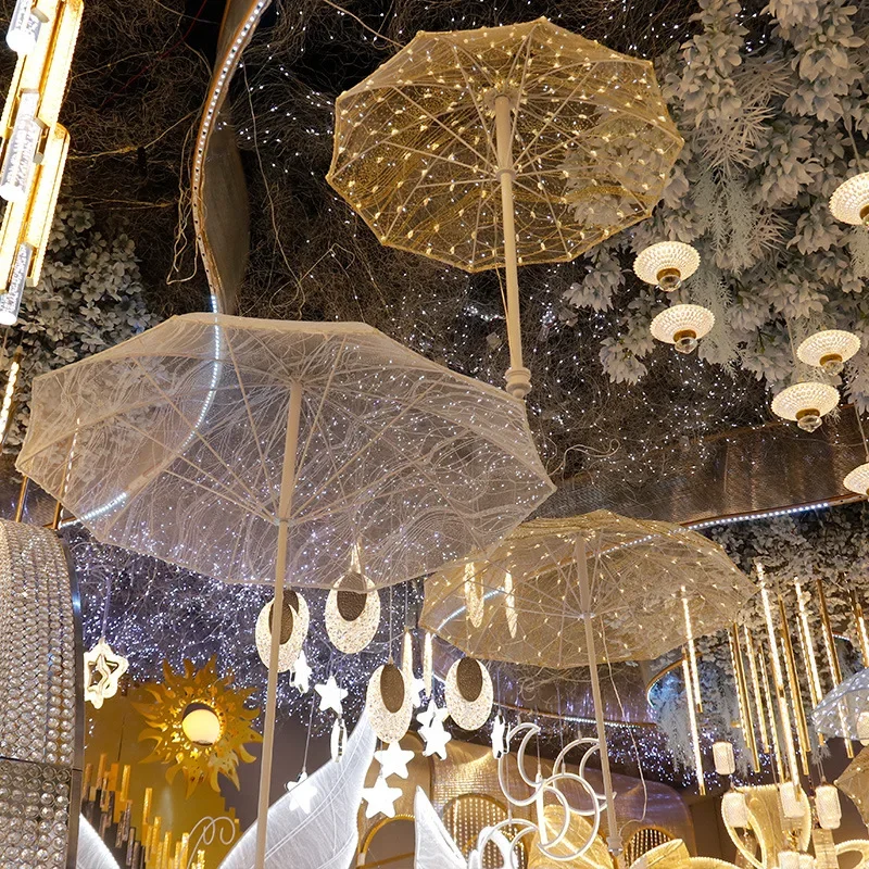 

Металлический прозрачный кулон-зонтик, высокоэстетический портативный свадебный реквизит, светодиодный светящийся орнамент, свадебный прием, светящиеся украшения