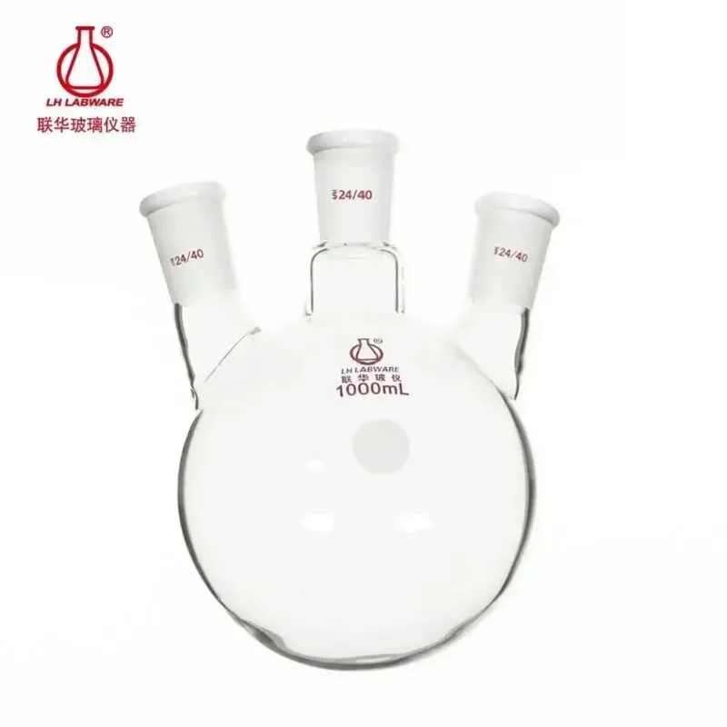 LH LABWARE Oblique three-necked round bottom flask, Capacity 250mL/500mL/1000mL, Borosilicate glass, LH-10